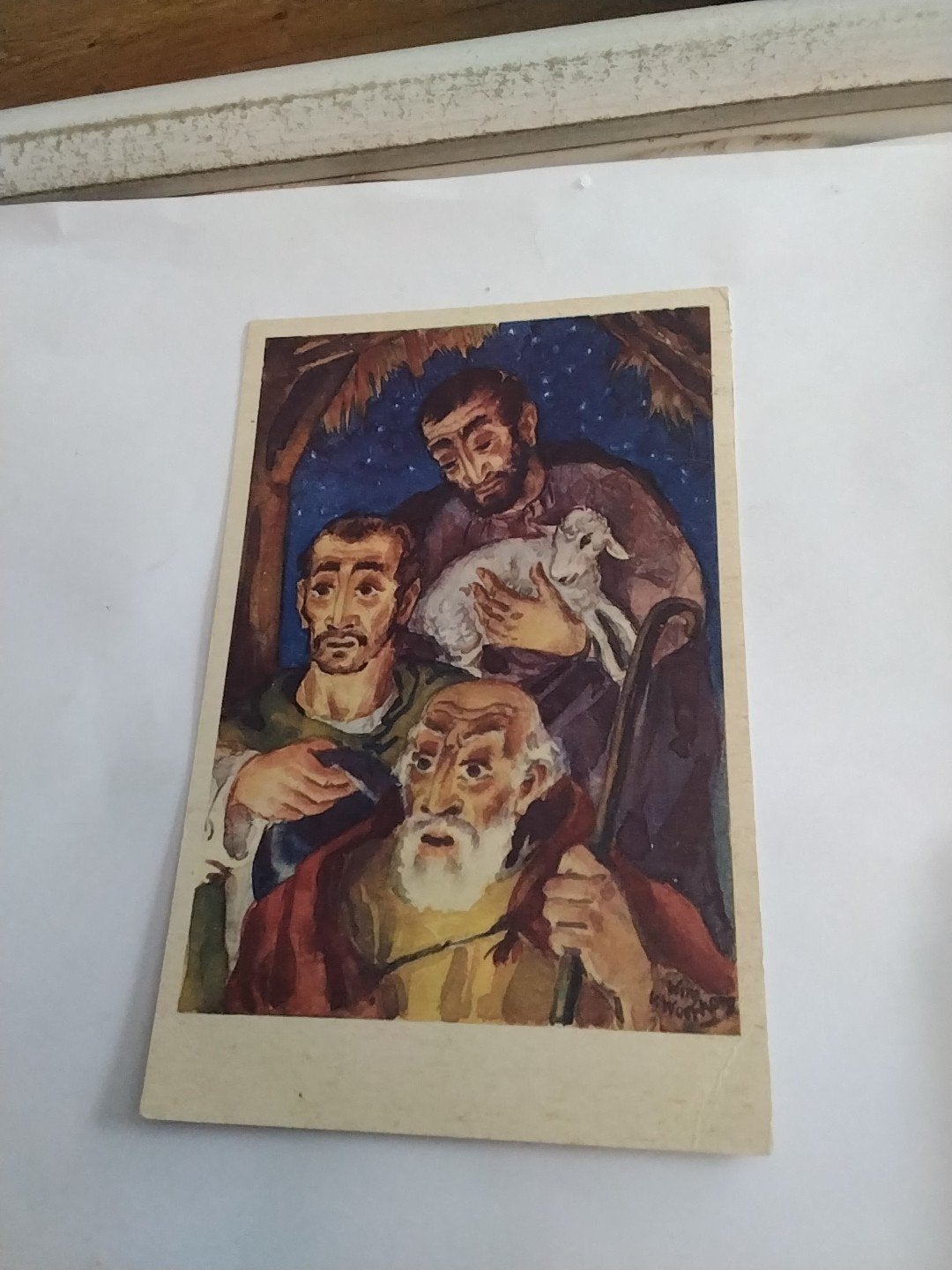 Oude kerstkaart met herders en lam - Missiehuis Helmond, Verzamelen, Ophalen of Verzenden