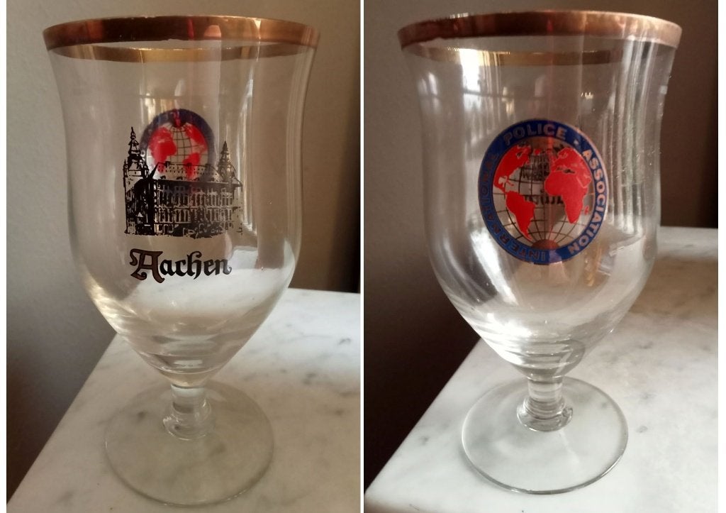 5 Police Association Rathaus Aken Bierglazen, Ophalen of Verzenden, Zo goed als nieuw, Glas of Glazen, Overige merken