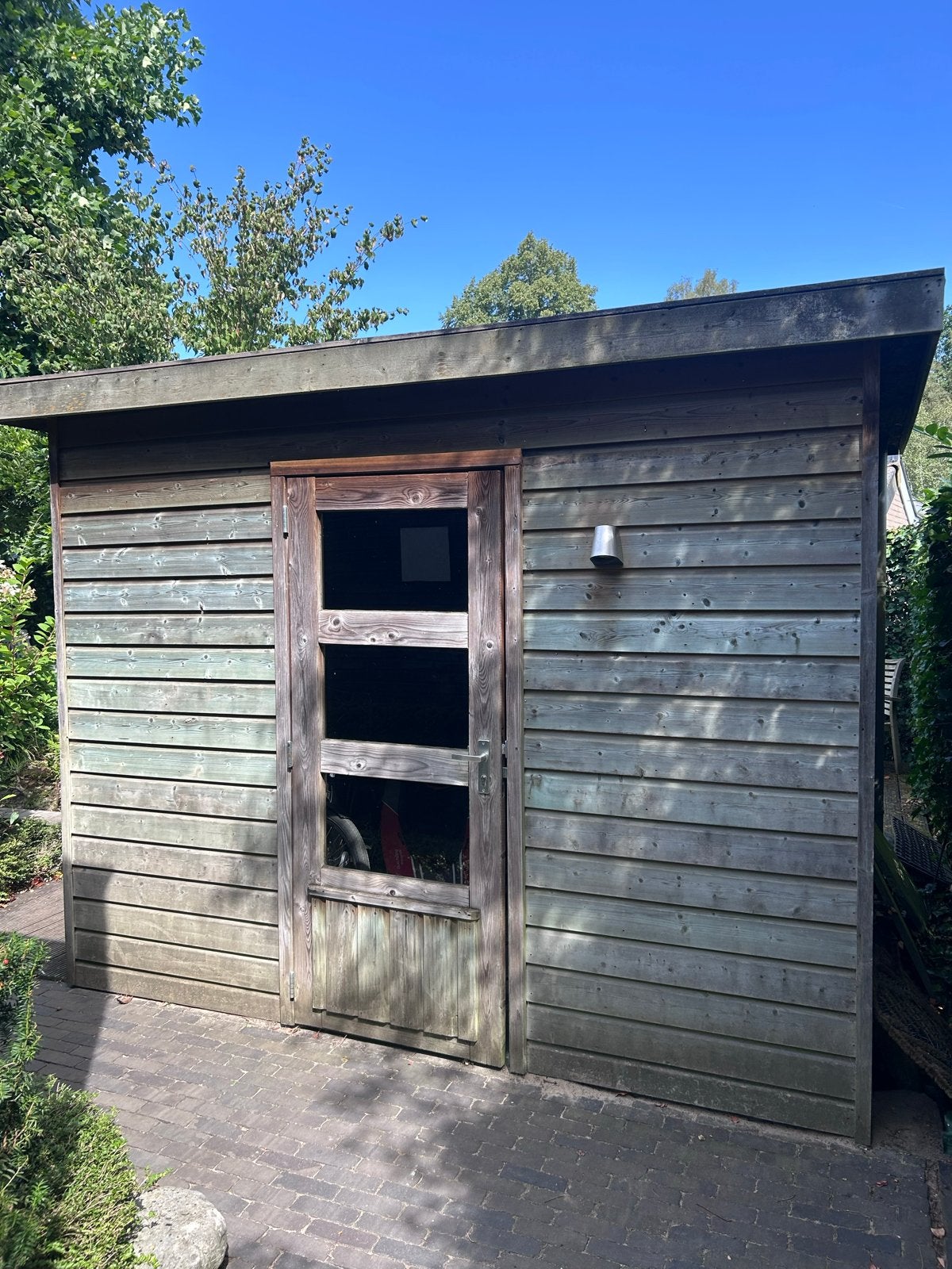 Houten schuur, zelf demonteren en transporteren, Tuin en Terras, Bergingen en Tuinkasten, Ophalen, Gebruikt, Hout, Overige typen