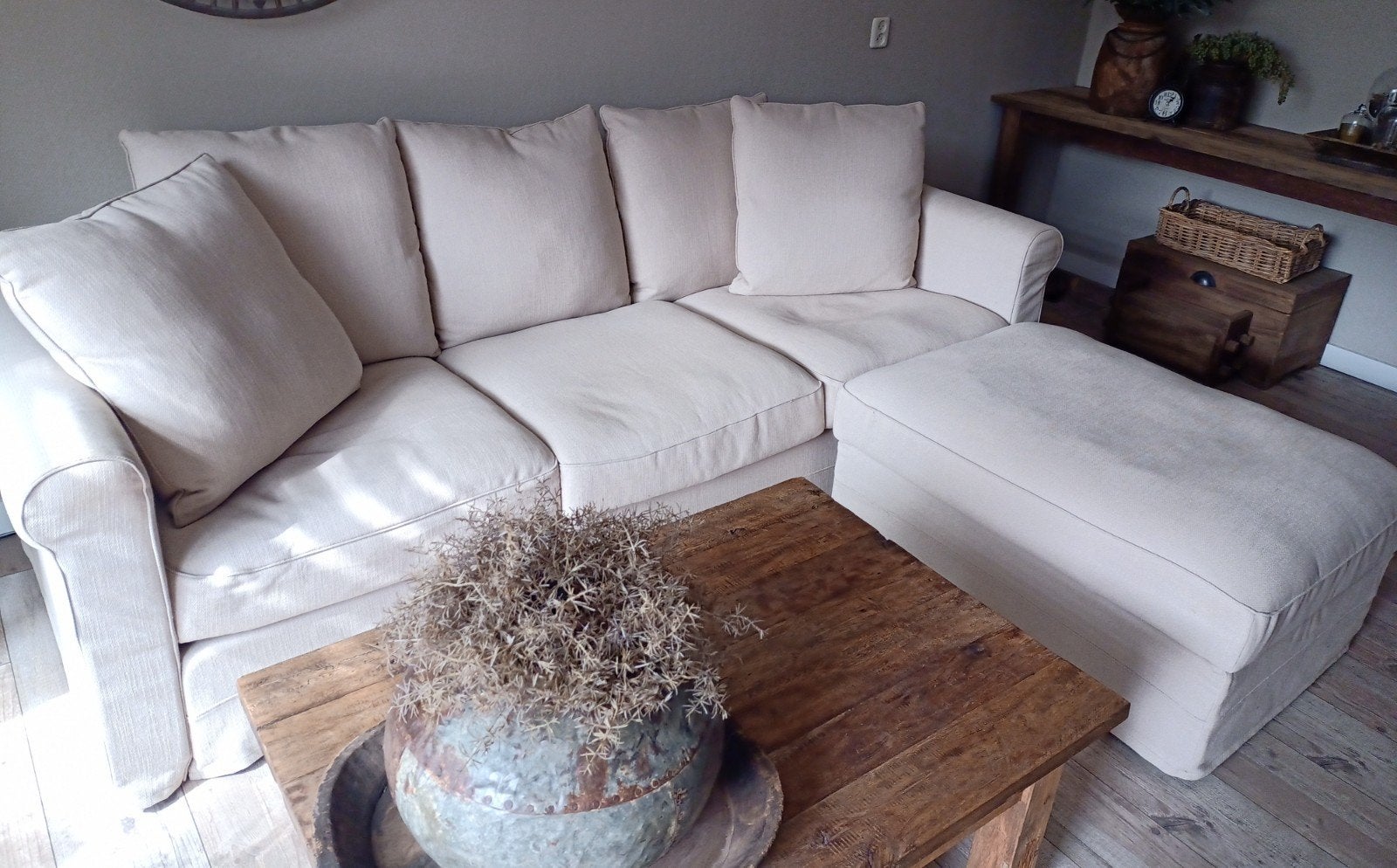 GRATIS 3 zits bank met losse hocker, Ophalen, Gebruikt, Stof, Landelijk
