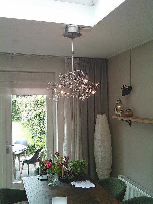 Design-lamp multi-light hanglamp dimbaar, Huis en Inrichting, Lampen | Hanglampen, Gebruikt, 75 cm of meer, Glas, Metaal, Ophalen