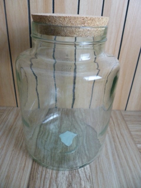 Grote glazen voorraadpot met kurk dop - 22 cm, Voorraadpot, Ophalen, Zo goed als nieuw, Glas