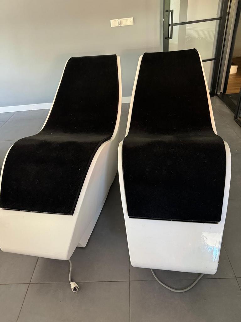 Set van 2 moderne relax/behandelstoelen - Wit/Zwart, Ophalen, Kunststof, Twee, Wit