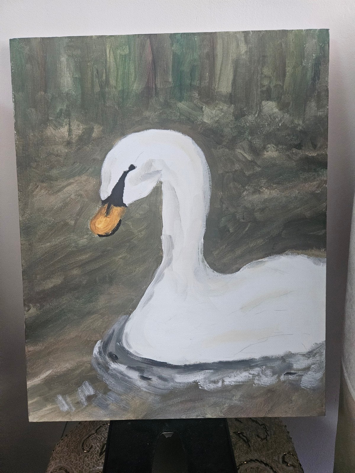 Handgemaakt Zwaan Schilderij - Olieverf op Canvas, Antiek en Kunst, Ophalen of Verzenden