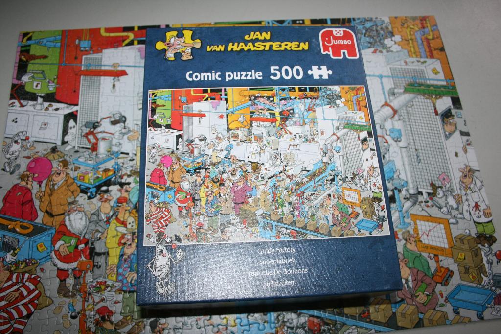 Legpuzzel Jan van Haasteren - de snoepfabriek - 500 stukjes, Ophalen of Verzenden, 500 t/m 1500 stukjes, Zo goed als nieuw
