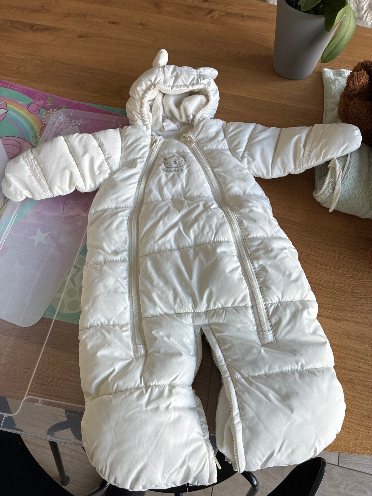 H&M Wit Winterpakje Maat 50/56 met Oortjes en Berenprint, Kinderen en Baby's, Ophalen, Gebruikt, Jongetje of Meisje