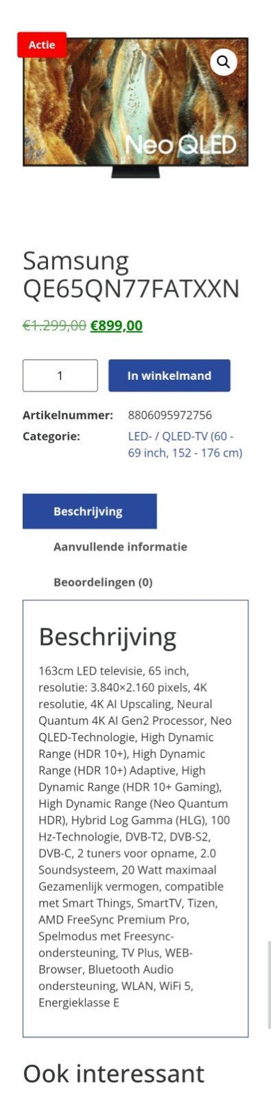 Samsung Neo QLED 65 inch 4K Smart TV garantie vaste prijs!, Audio, Tv en Foto, Ophalen, QLED, Zo goed als nieuw, 100 Hz
