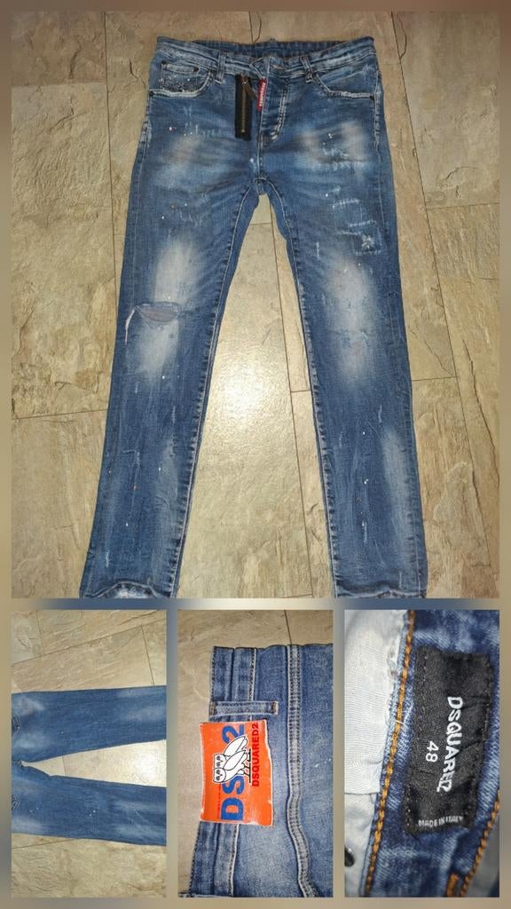 Dsquared2 spijkerbroek met verfspatten, Ophalen of Verzenden, Blauw, W32 (confectie 46) of kleiner