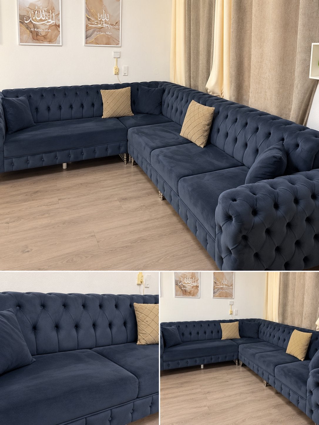 Luxe Donkerblauwe Hoekbank - Zo Goed als Nieuw, Huis en Inrichting, Banken | Bankstellen, Ophalen, 100 tot 125 cm, Hoekbank, 300 cm of meer