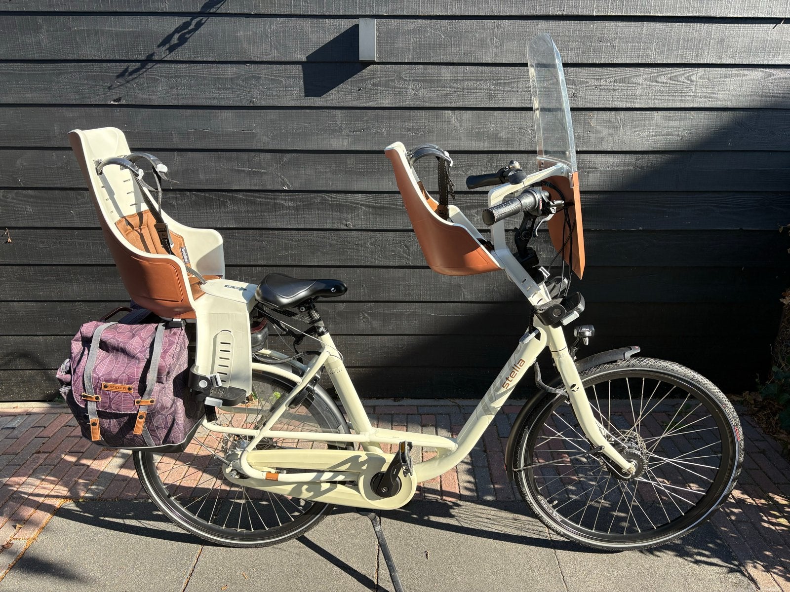 Stella fiets fiore moederfiets 2 kinderzitjes en fietstassen, 50 tot 53 cm, Schijfrem, Ophalen, Overige merken