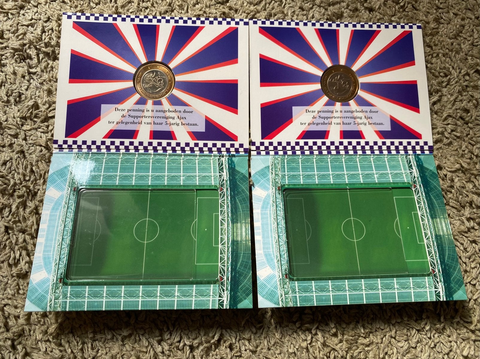 2x penning 5 jaar supportersvereniging Ajax  1992-1997, Verzamelen, Ophalen of Verzenden, Zo goed als nieuw, Ajax