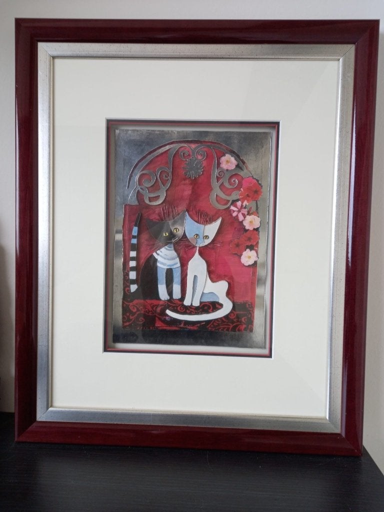 Rosina Wachtmeister :  Schilderij Les Deux Amis Cats, Ophalen, Papier/karton, Gesigneerd, Dieren
