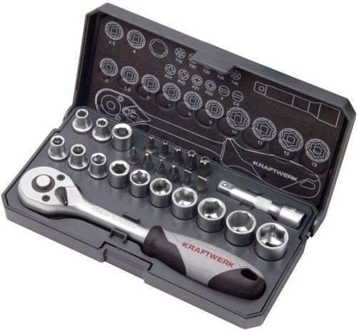 Kraftwerk doppendoos met ratel en bits - 33-delig, Ophalen of Verzenden, Gebruikt, Gereedschapsset, Overige merken