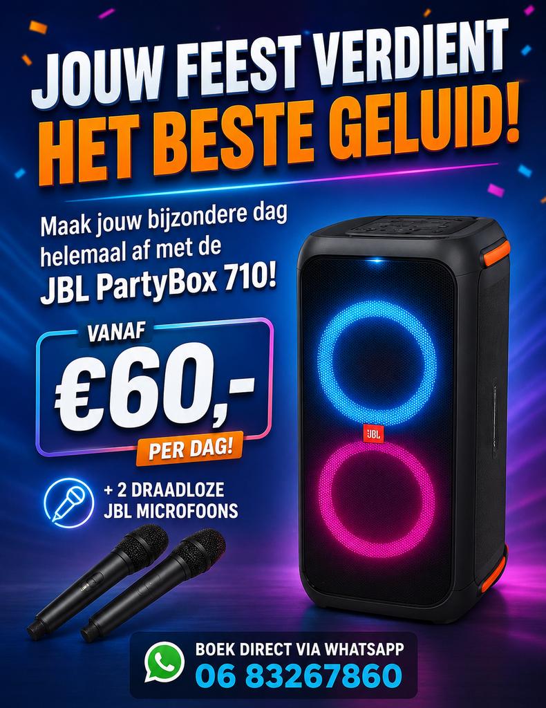 JBL PartyBox 710 te huur - Krachtig geluid voor elk feest!, Telecommunicatie, Ophalen, Zo goed als nieuw