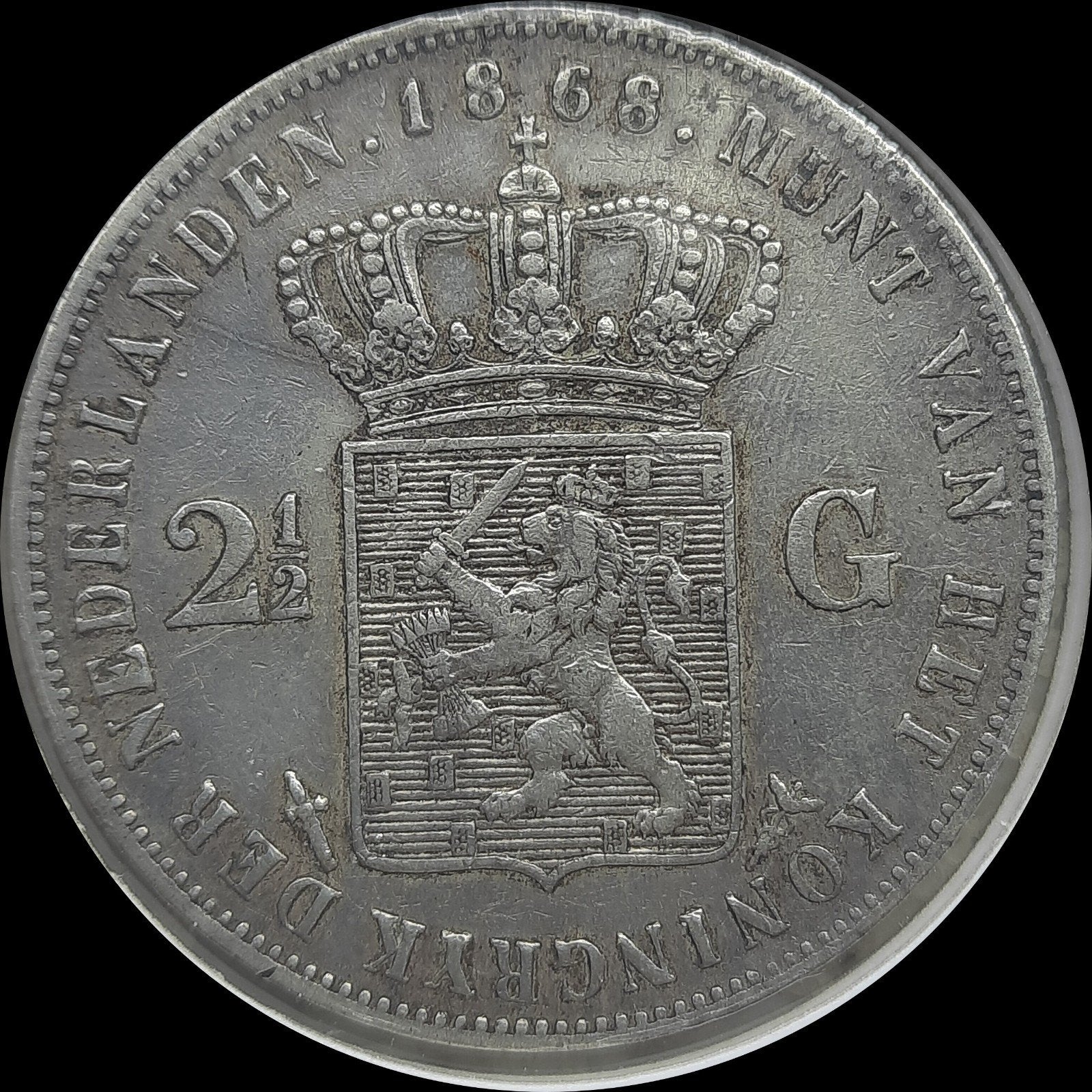Rijkdaalder 1868 Willem 3, Postzegels en Munten, Ophalen of Verzenden, Koning Willem III, 2½ gulden