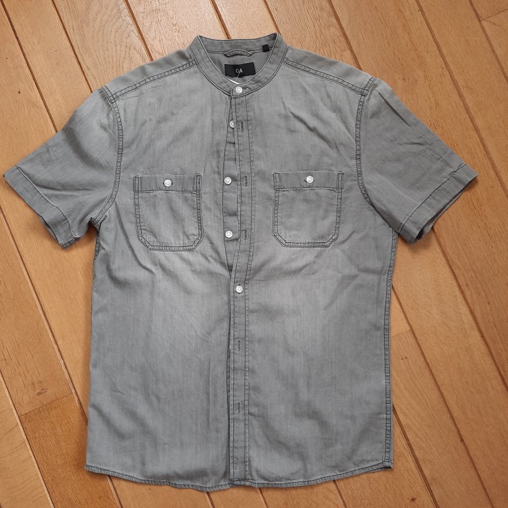 C&A bloes grijs zonder kraag korte mouw maat M - nieuw, Kleding | Heren, Overhemden, Halswijdte 38 (S) of kleiner, Nieuw, Grijs