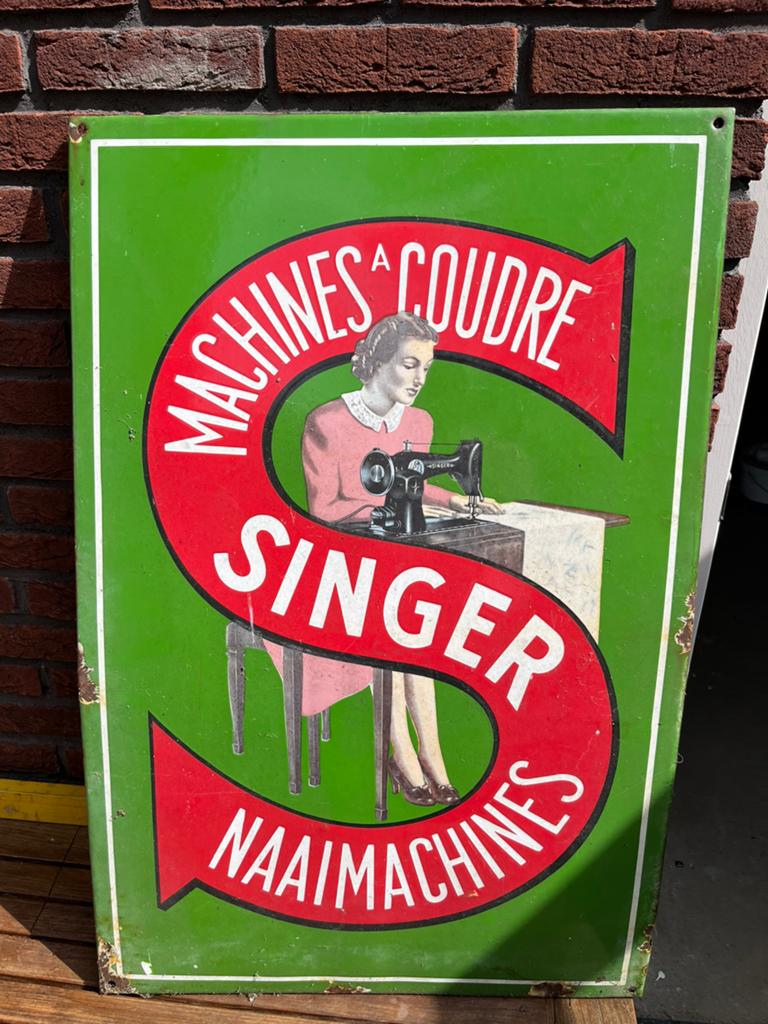 Emaille reclame bord van Singer, Verzamelen, Ophalen, Zo goed als nieuw