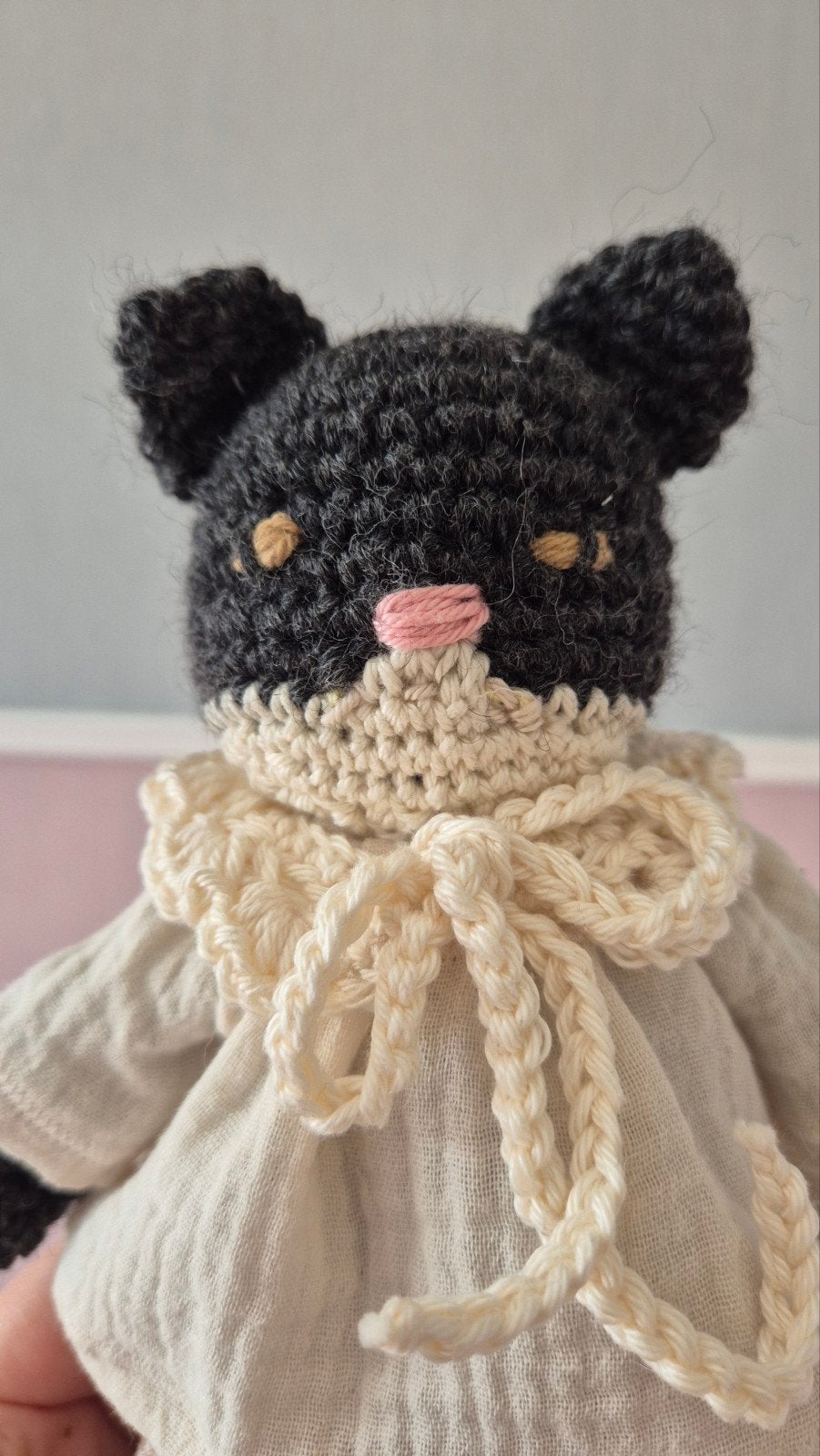 Gehaakte knuffel kat met kleding, Overige merken, Overige karakters, Handgemaakt, Zwart
