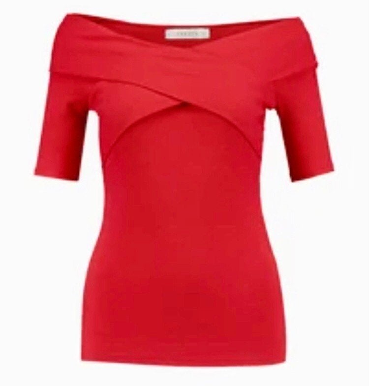 Rood shirt Brigitte Bardot style, Maat 38/40 (M), Verzenden, Zo goed als nieuw, Korte mouw