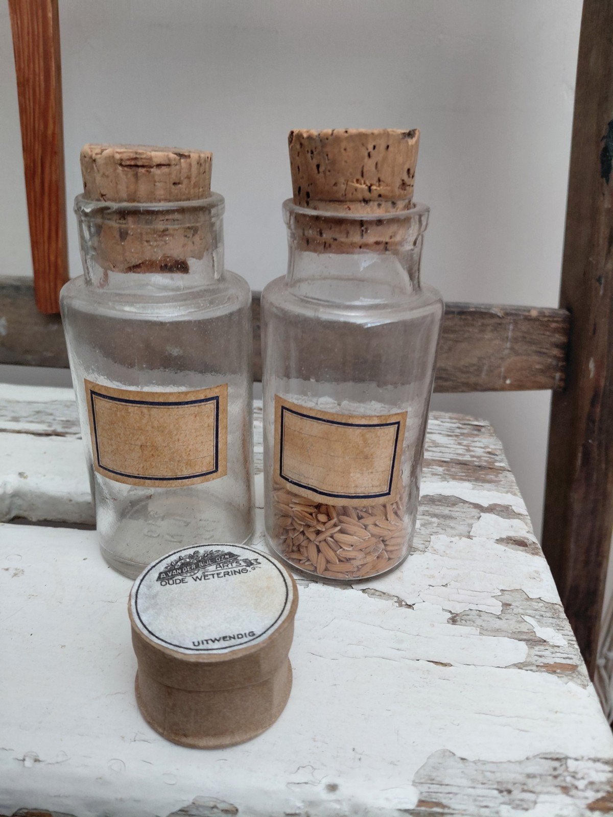 Antieke Apothekersflesjes met Kurk en Etiketten, Ophalen of Verzenden