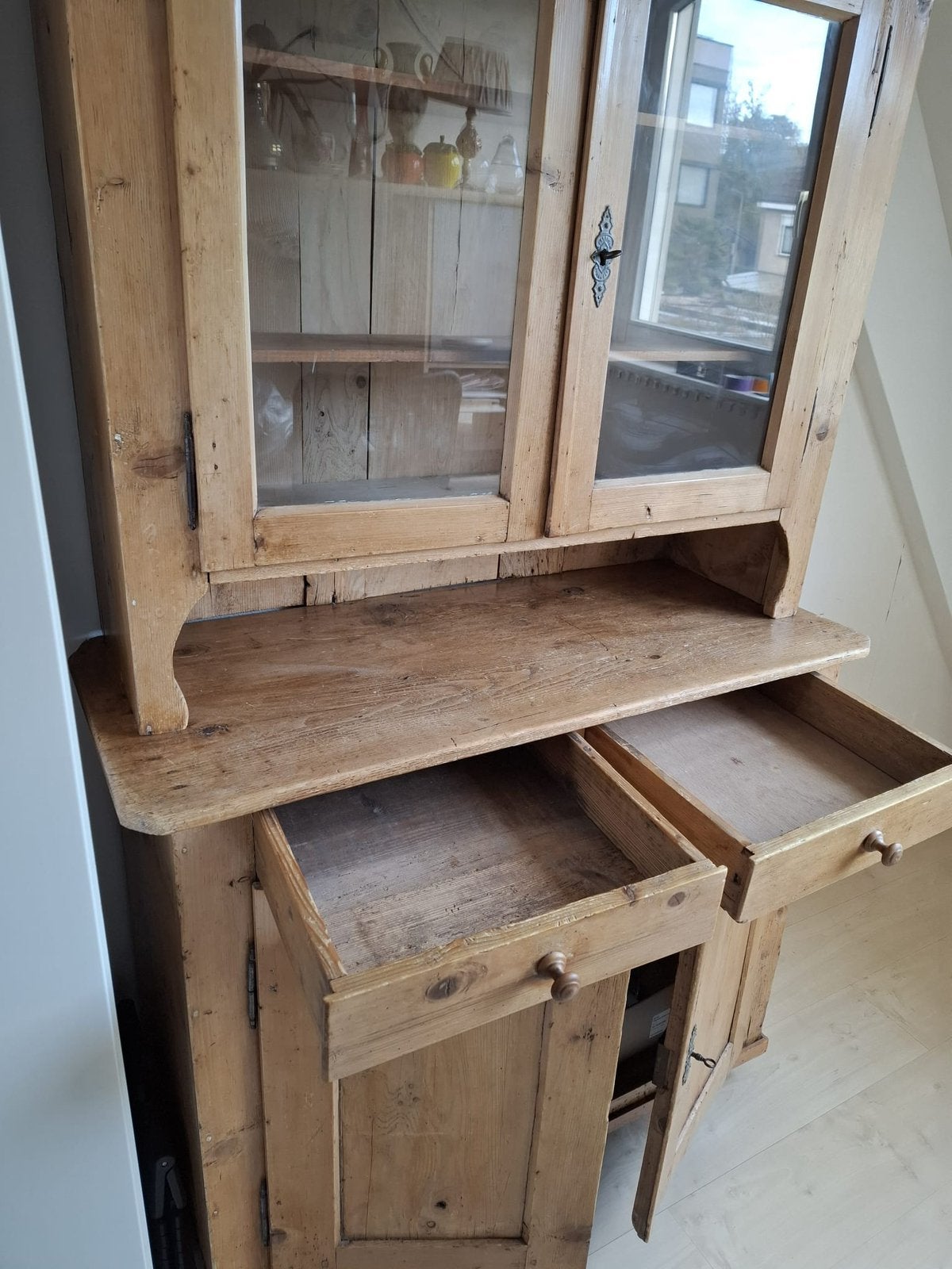 Antiek grenen kast, Huis en Inrichting, Ophalen, Gebruikt, 100 tot 150 cm, 150 tot 200 cm