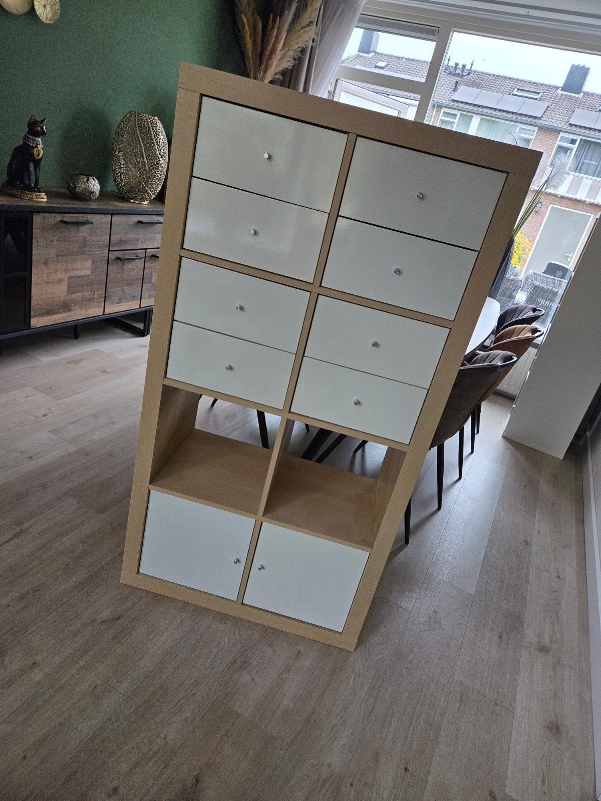 Kallax kast met lades en deuren - Gebruikt, Gebruikt, 150 tot 200 cm, 25 tot 50 cm, Overige houtsoorten