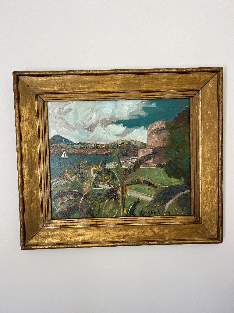 Schilderij Mediterraans kustgezicht, Antiek en Kunst, Kunst | Schilderijen | Klassiek, Ophalen, Doek, Impressionistisch, Olieverf