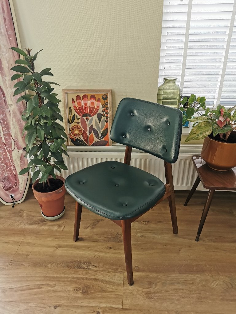 6 Vintage Deens Design Stoelen ~ Teak met Skai (opknappers!), Gebruikt, Bruin, Jaren 60 Mid-Century Modern Deens design Vintage Scandinavisch