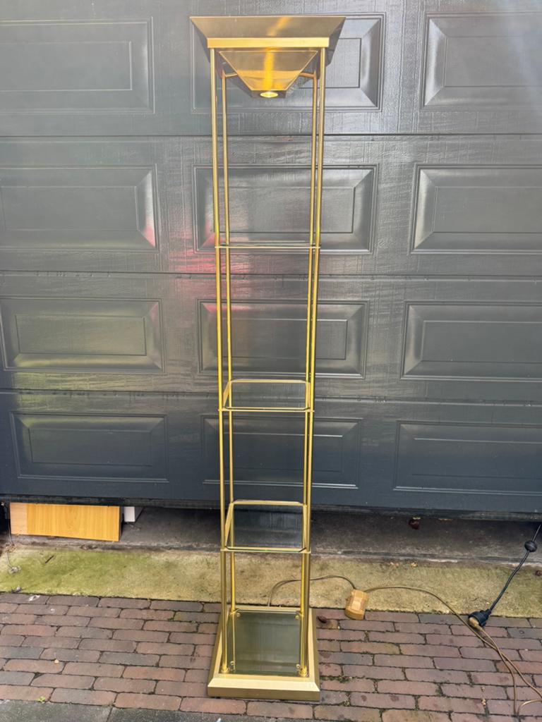 De Knudt vloerlamp etagere - messing met glazen platen, Ophalen, Gebruikt, Regency, Glas