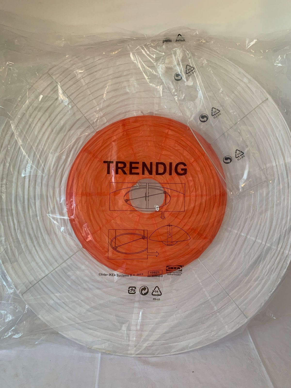 IKEA TRENDIG papieren lampenkap - wit/oranje, 80 cm, Ophalen, Overige materialen, Meerkleurig, Nieuw