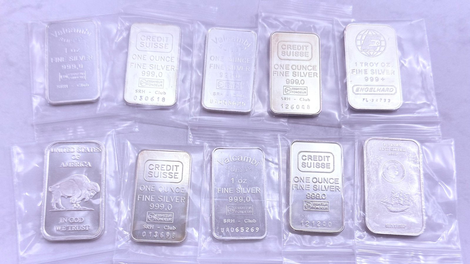 10x 1 ounce Zilver / Vintage Baartjes / Engelhard / Valcambi, Postzegels en Munten, Edelmetalen en Baren, Ophalen of Verzenden