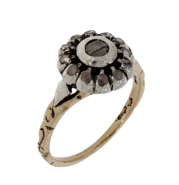 Victoriaanse diamanten 14k gouden antieke ring dames zilver, Ophalen of Verzenden, Goud, Ring, Met edelsteen