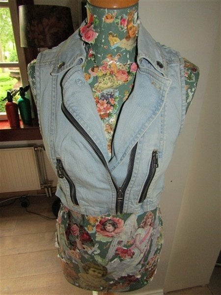 C862 Only mt S gilet biker denim, Only, Zo goed als nieuw, Jasje, Maat 36 (S)