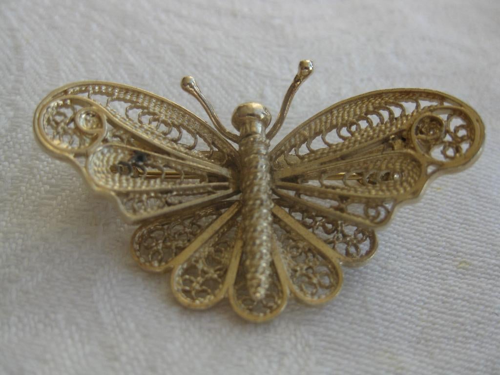 Mooie verguld zilveren vlinder in uitstekende staat., Ophalen of Verzenden, Zilver, Broche, Verguld