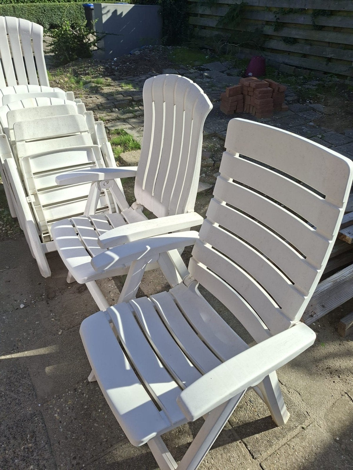 Set van 8 witte Hartman standenstoelen – Kunststof & inklapb, Ophalen, Gebruikt, Kunststof, Inklapbaar