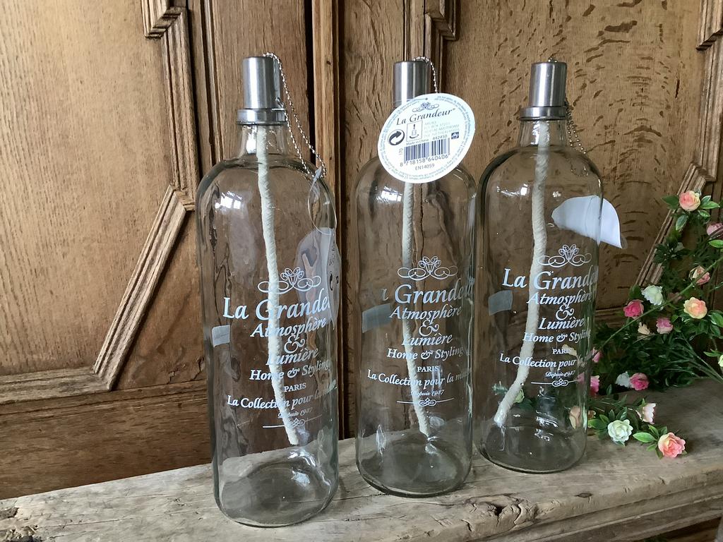OPRUIMING 3 grote flessen branders voor lampenolie, Ophalen, Nieuw