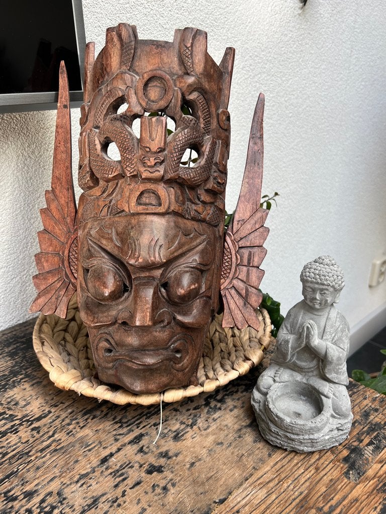 Oosters Barong uniek houtsnijwerk Indonesie masker 33 cm, Antiek en Kunst, Overige onderwerpen, Handgemaakt, 20 - 50 cm, Hout