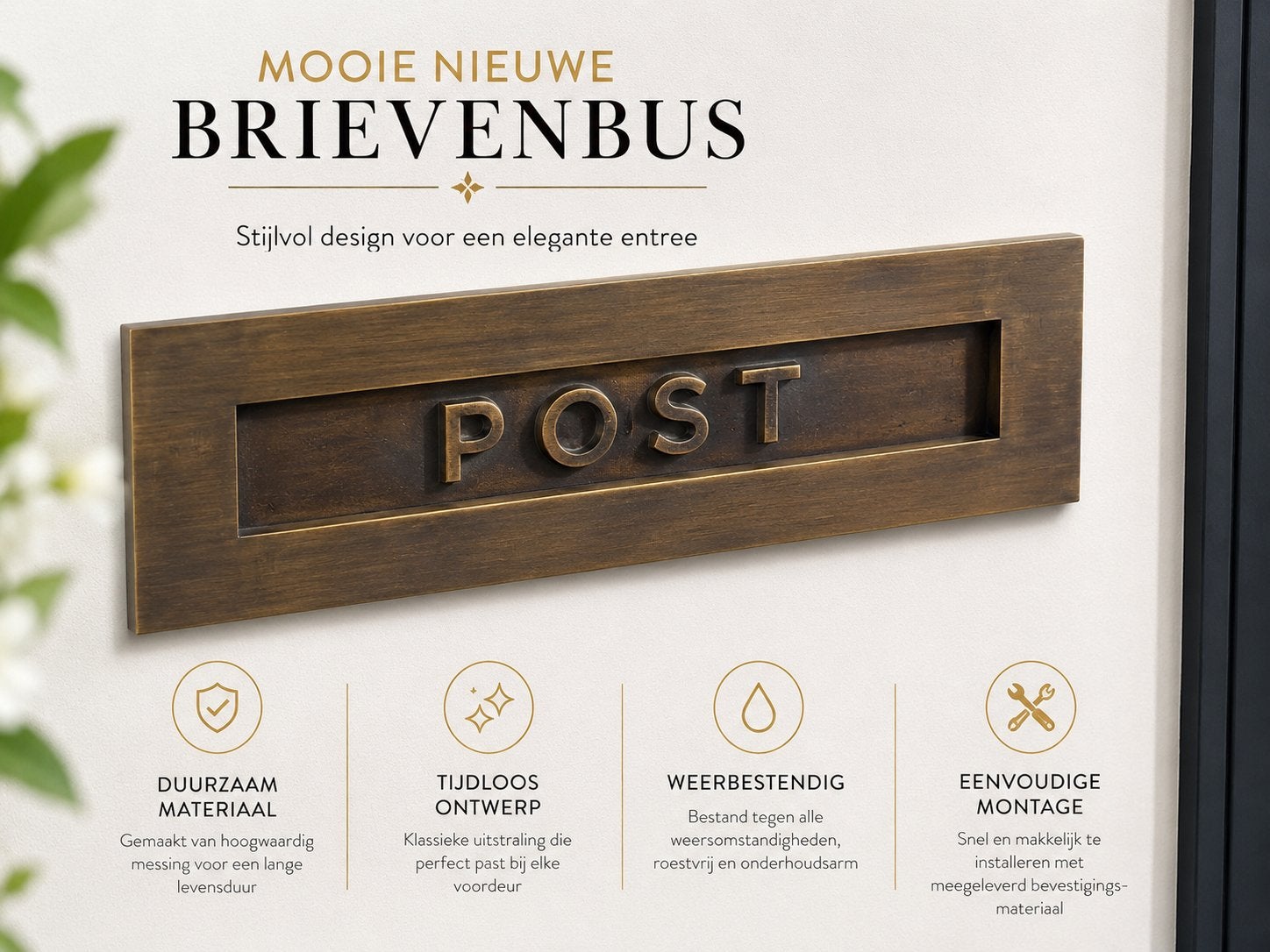Mooie Nieuwe Brievenbusklep - Duurzaam Messing, Ophalen, Nieuw, Overige materialen, Inbouw