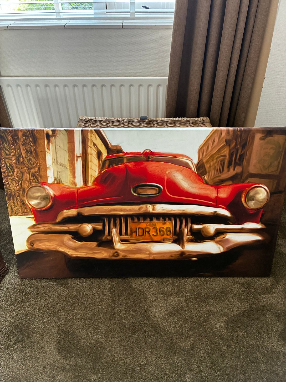 Schilderij rode oldtimer Cuba, Ophalen, 50 – 75, Zo goed als nieuw, Schilderij