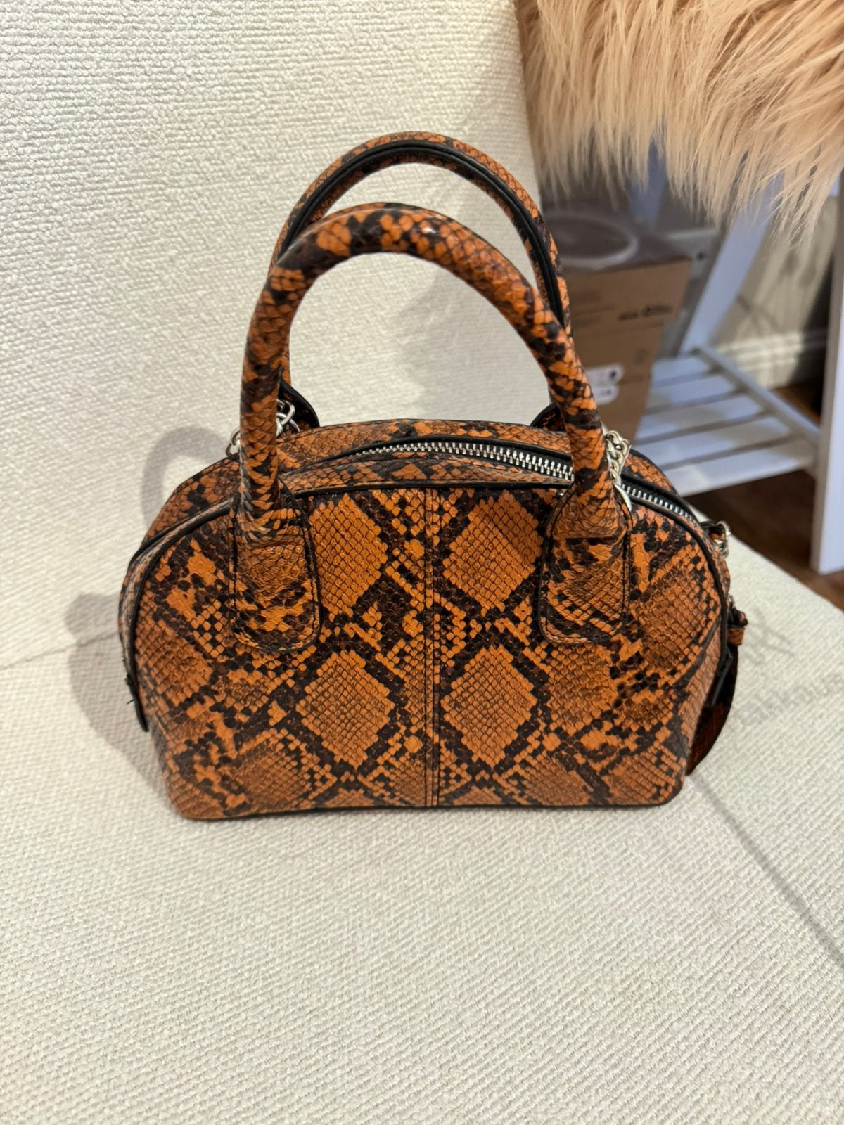 Handtasje slangenprint Stradivarius, Ophalen of Verzenden, Zo goed als nieuw, Bruin, Handtas
