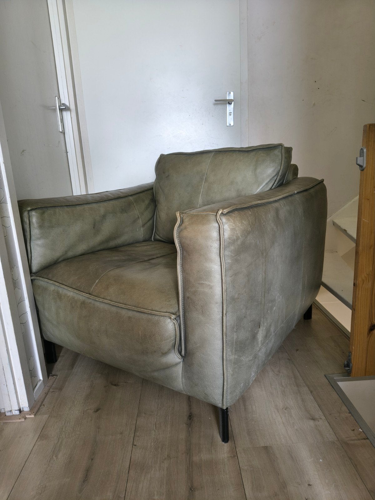 Echt leren fauteuil, Ophalen, Gebruikt, 75 tot 100 cm, Industrieel