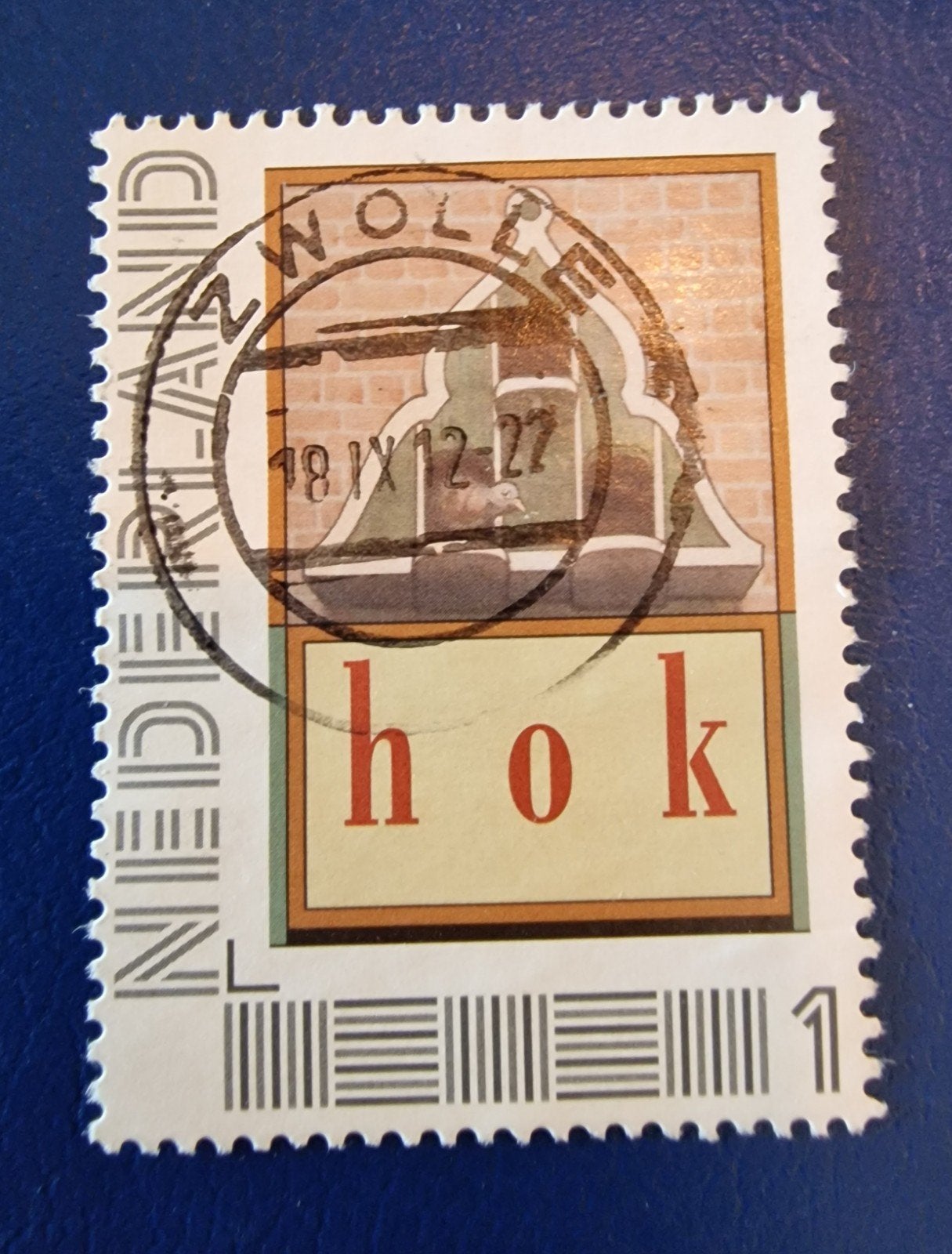 kv1147 persoonlijke  postzegel 'hok' met stempel Zwolle 1987, Ophalen of Verzenden, Na 1940, Gestempeld
