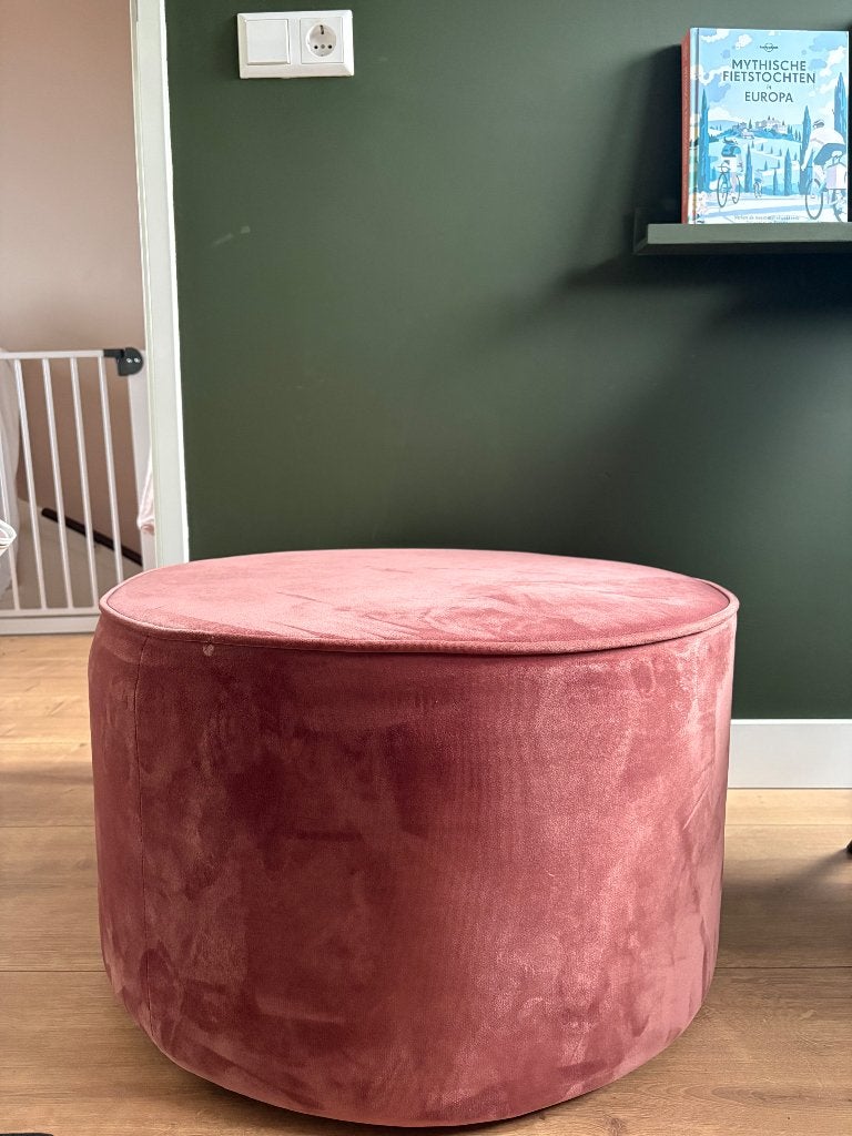 Roze poef - Woood, Ophalen, Minder dan 50 cm, Rond, Minder dan 50 cm