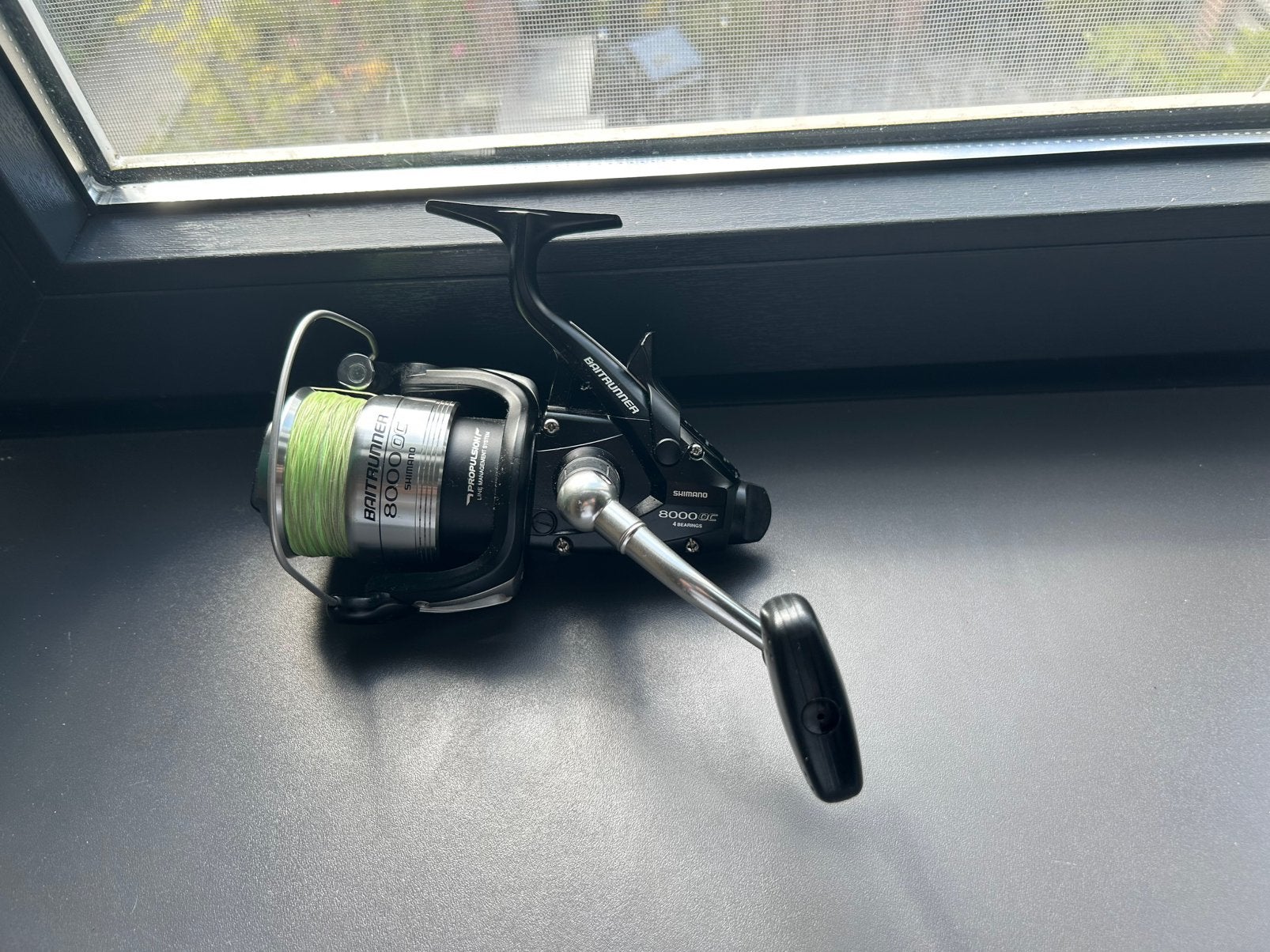 Shimano 8000 oc baitrunner, Ophalen of Verzenden, Zo goed als nieuw, Molen