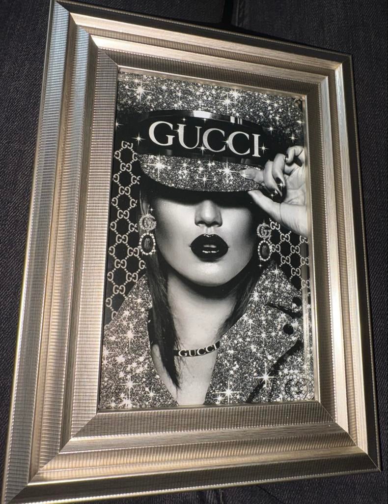 Gucci stijl glitter schilderij in zilveren lijst 10x15 cm, Huis en Inrichting, Ophalen of Verzenden, Nieuw, Overige materialen