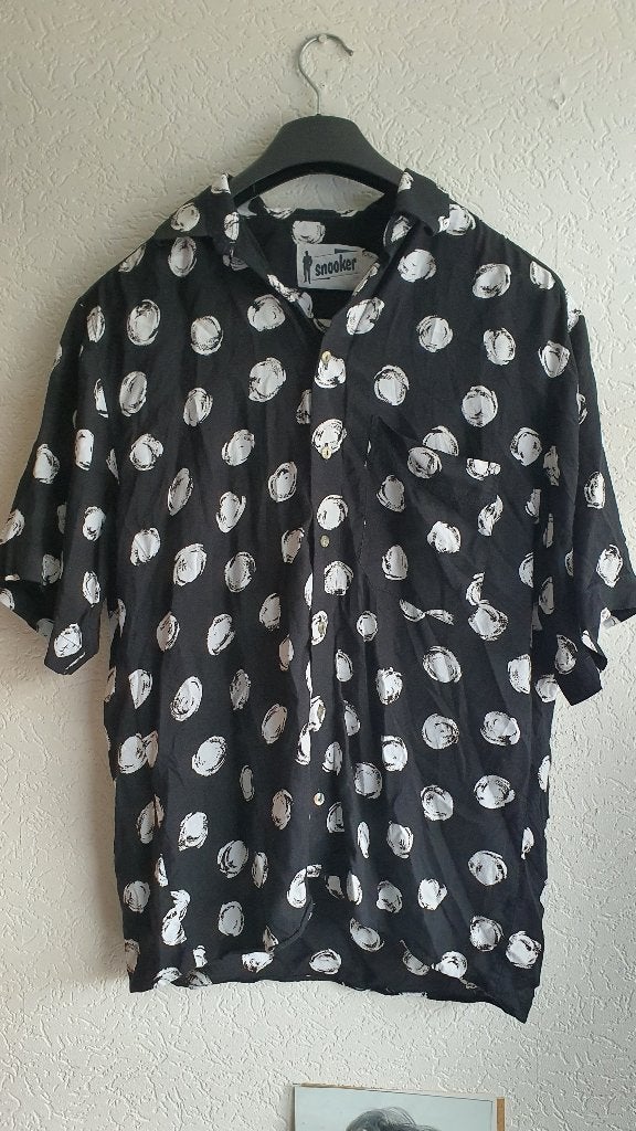 Vintage Snooker shirt XL zwart pool print 90s, Ophalen of Verzenden, Keu of Ballen