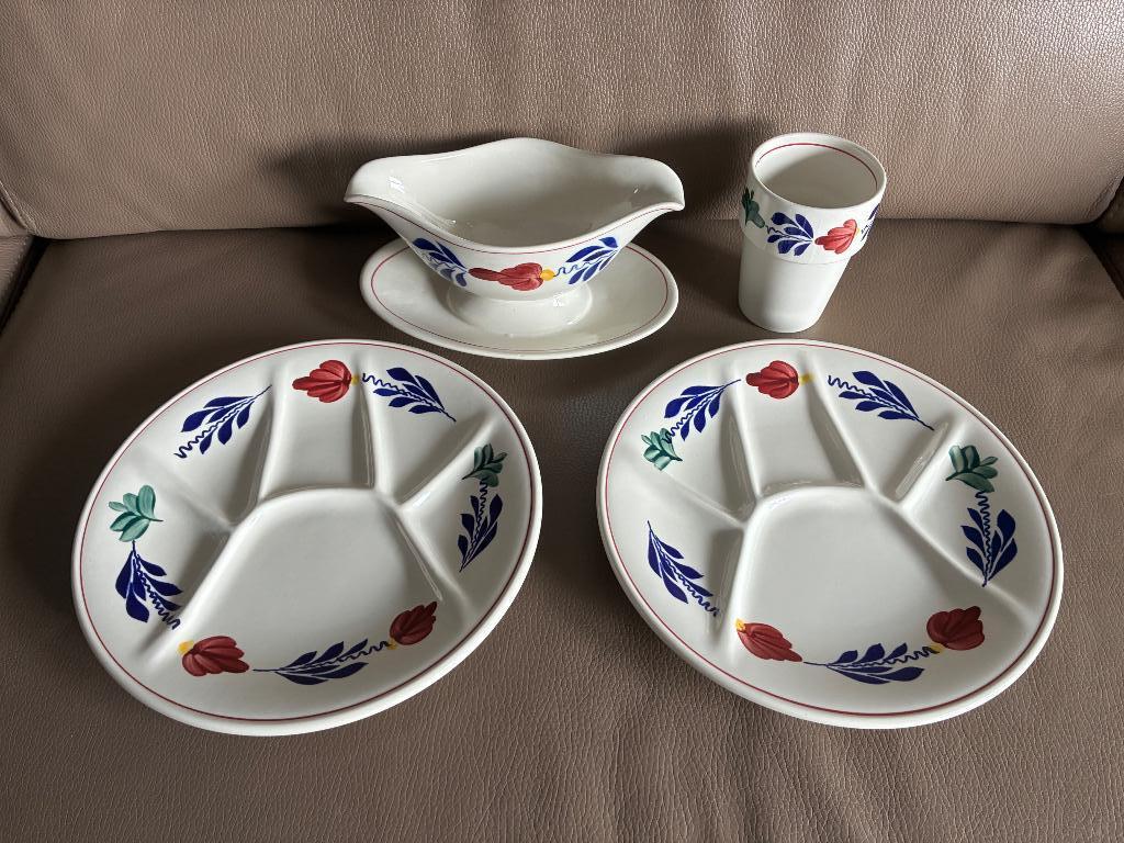 Boerenbont beker, fondue bord, jus/saus kom, Huis en Inrichting, Keuken | Servies, Ophalen, Gebruikt, Bord(en), Aardewerk
