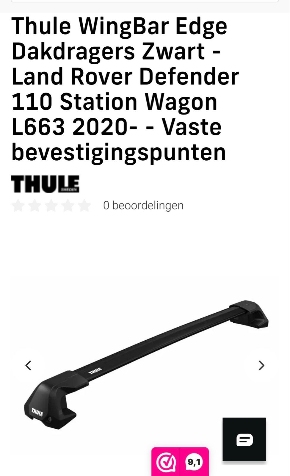 Thule WingBar Edge Dakdragers Zwart Land Rover Defender, Auto diversen, Ophalen of Verzenden, Zo goed als nieuw
