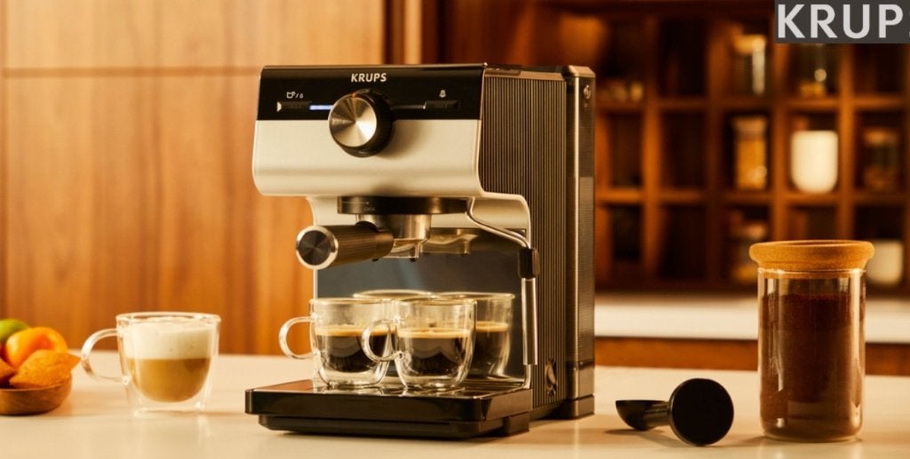 Krups piston machine authentic+ nieuw, Afneembaar waterreservoir, Espresso apparaat, Nieuw, Koffiebonen