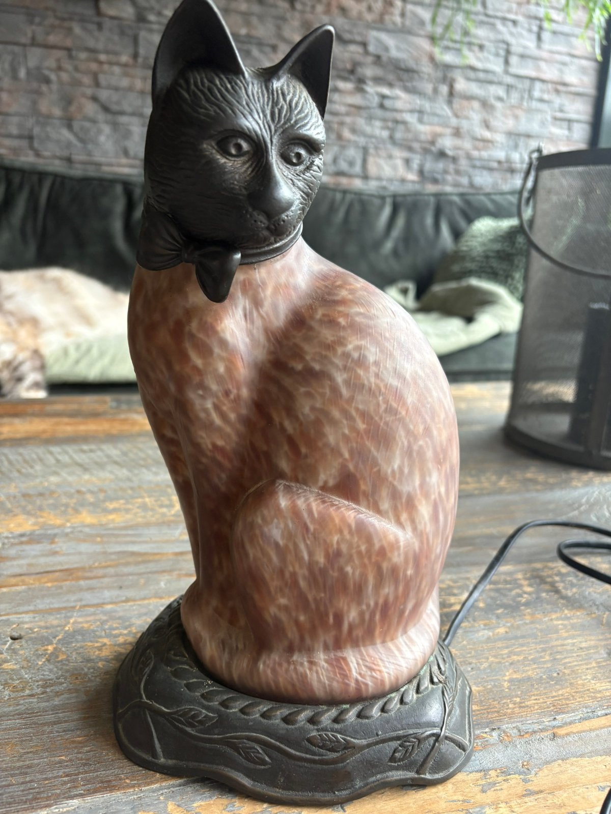 Vintage Cat Kat schemerlamp Tin Chi, Ophalen of Verzenden, Glas
